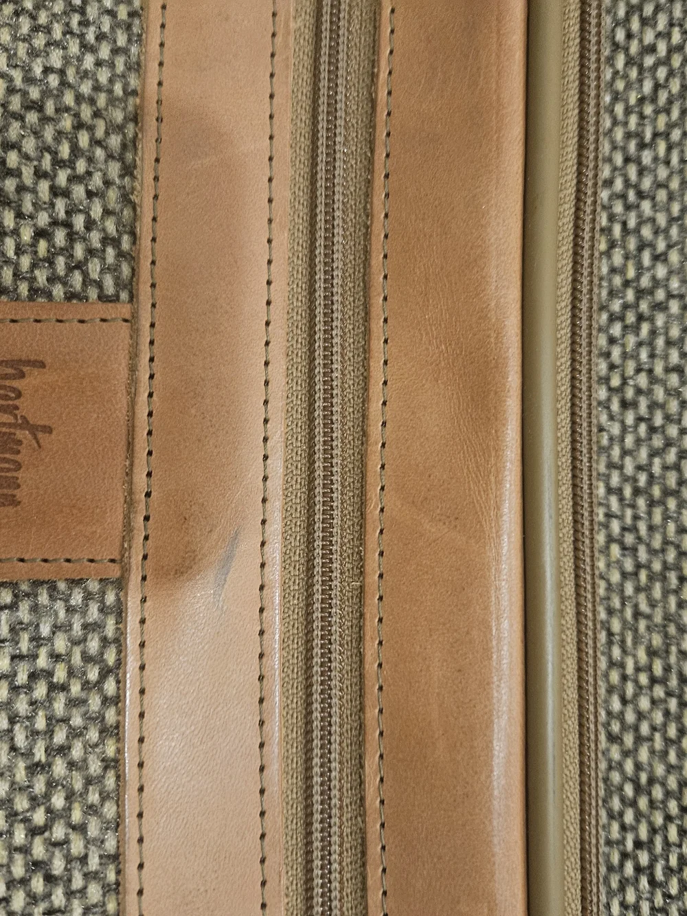 Men's Vintage Hartman Tweed Travel Garment Bag with Tan Leather Trim